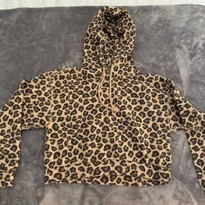 Abercrombie Leopard Cheetah Print Cropped Hoodie Size XS